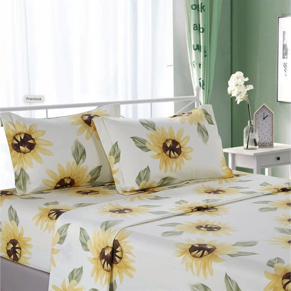 Mia Sunflower 100%‎ Cotton Sheet Set with Pillowcase Queen Cottagecore Farmhouse
